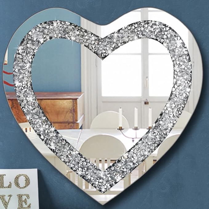 DMDFIRST Crystal Crush Diamond Heart Shaped Silver Mirror