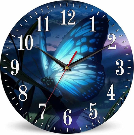 Mxocom Butterfly Wall Clock Beautiful Butterfly Radiant Blue Light 10 Inch