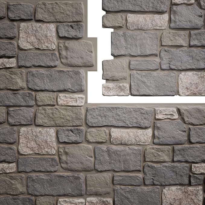 EverStone Cobblestone Faux Stone Panel, Midnight Granite Color
