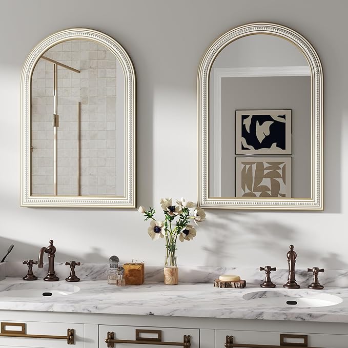 Reflinto 36x24 Inch Rustic Farmhouse Arched Wall Mirror, Distressed Wooden