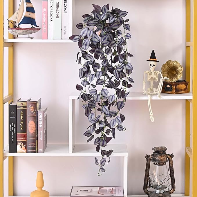 BLEUM CADE Fake Hanging Plants, Faux Deep Purple Vines Hanging Plant