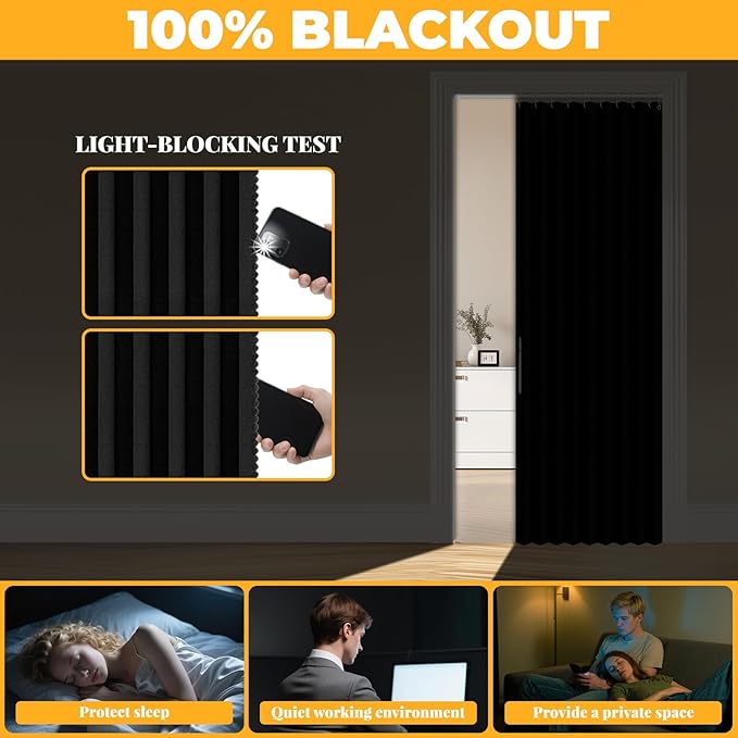 AJAZZ 100% Blackout Accordion Doors Interior Magnetic Door Curtain Folding