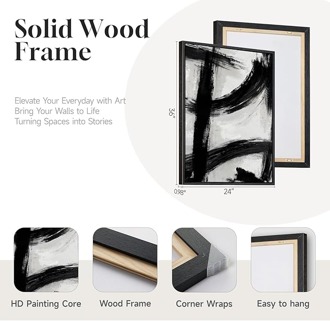 Framed Black and White Abstract Wall Art Set of 2