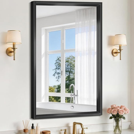 Black Framed Mirror 24"x40", Brushed Black Bathroom Mirrors