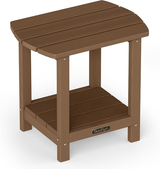 Outdoor Side Table, 2-Tier HDPE Small Outdoor Table, Adirondack Side Tables, Outside End Tables for Patio, Porch, Deck, Pool, Weather Resistant (Brown)