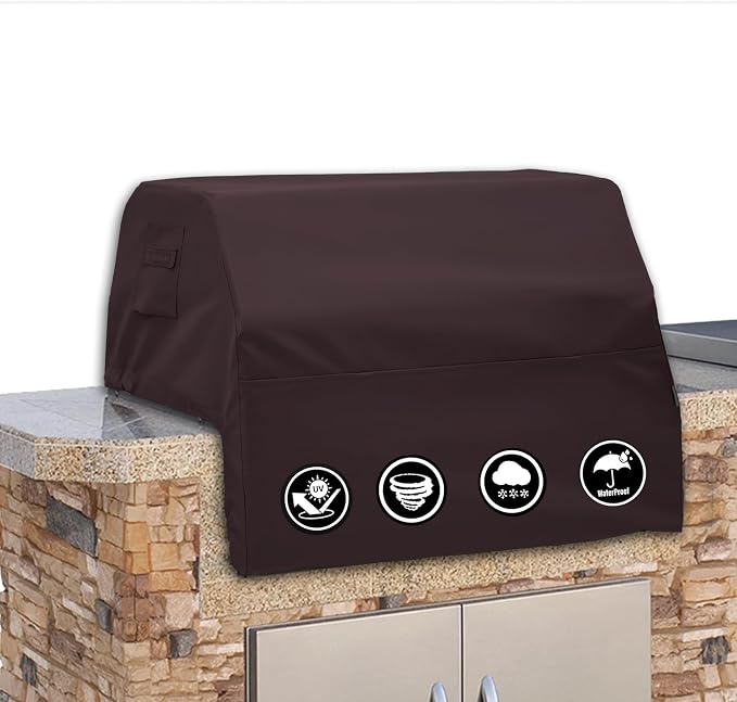 Covers & All Built-in Grill Cover for Outdoor Grill – Heavy Duty 12 oz Waterproof Built-in BBQ Grill Cover, PVC-Coated Polyester with Elastic Hem for Snug Fit (36 x 26 x 14 inches, Coffee)