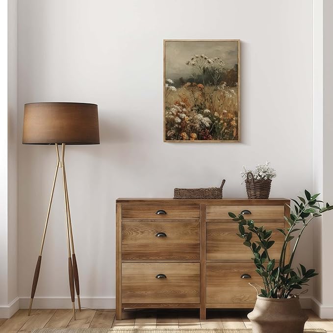 Vintage Canvas Wall Art Flowers Wall Decor Landscape Country Wildflowers Painting Farmhouse Picture Modern Print Rustic Floral Prints Living Room Bedroom Bathroom 12x16 Inch Framed
