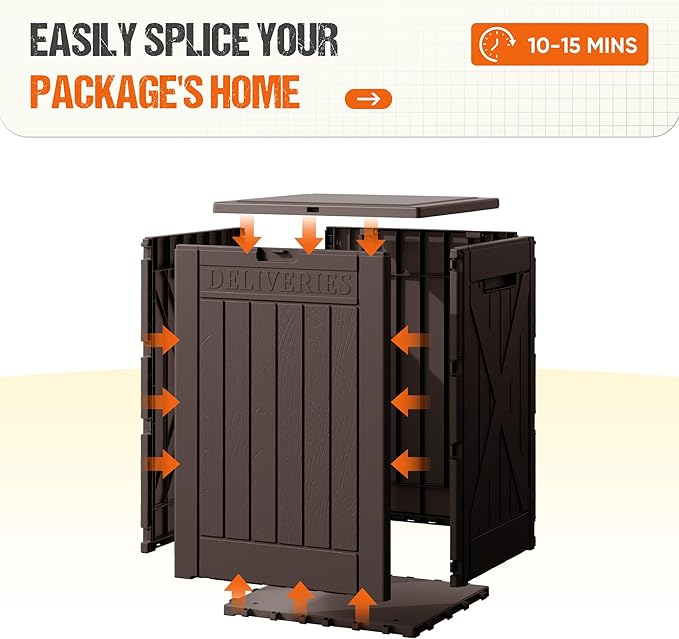 Flamaker 50 Gallon Deck Box, Package Delivery Box for Outside, Outdoor Package Drop Container for Gifts, Waterproof Plastic Storage Container with Lockable Secure for Porch (Deep Brown)