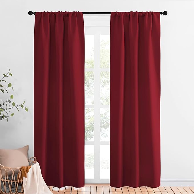 NICETOWN Christmas Burgundy Curtains Blackout Drape Panels