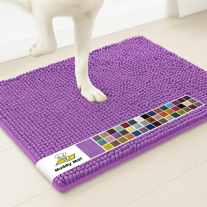 Muddy MatÂ® | Super Water Absorbent Door Mat Indoor, Microfiber Quick Dry Chenille Entryway Rug, Slip Resistant Front Door Mat, Indoor Mats for Entryway, Machine Washable Pet Rug, Purple 2ft x 4ft
