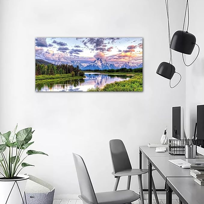arteWOODS Landscape Canvas Wall Art Nature Picture Oxbow Bend Grand Teton National Park Modern Canvas Artwork River and Forest Contemporary Wall Art Large Size for Home Office Decoration 20" x 40"