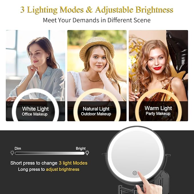 FUNTOUCH 20X/3X Rechargeable Wall Mounted Makeup Vanity Mirror