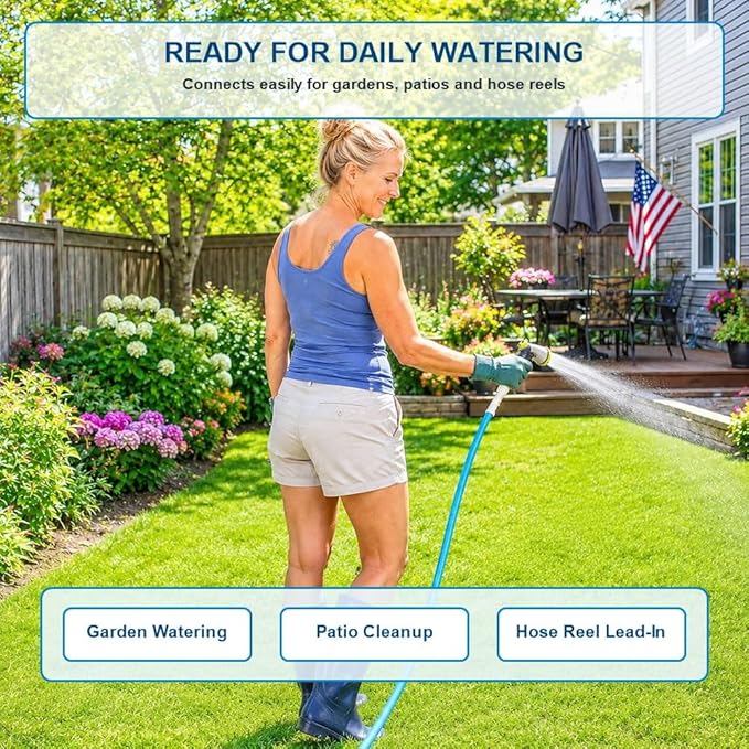 FEVONE 100 ft x 5/8 in Garden Hose, Drinking Water Safe Flexible Water Hose, Heavy Duty Hybrid Polymer Hose, Kink-Resistant, 3/4 in GHT Aluminum Fittings, Leak-Free, 600 PSI