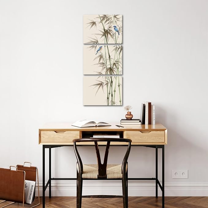 KREATIVE ARTS 3 Piece Bamboo Canvas Wall Art Set Zen Print