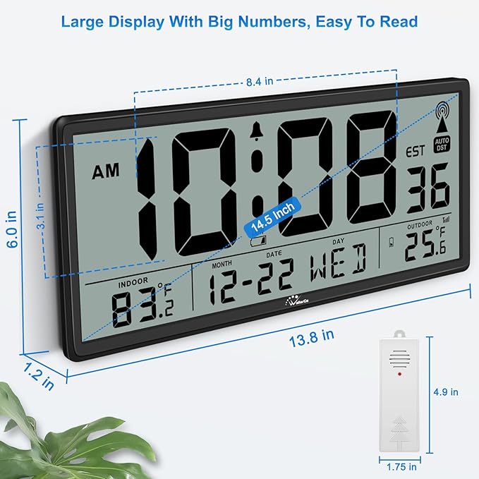 WallarGe Atomic Clock with Indoor Outdoor Temperature