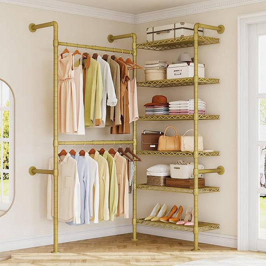 L2 Wall Mounted Closet System, Industrial Pipe Clothing Rack Clothes Racks