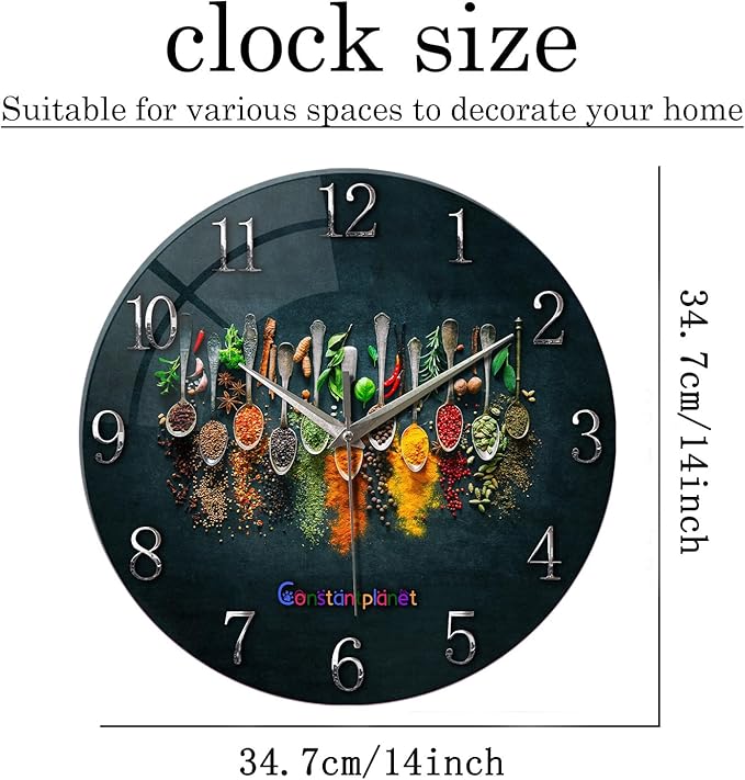 Kitchen Wall Clocks Battery Operated 14 Inches Glass Decorative Clocks