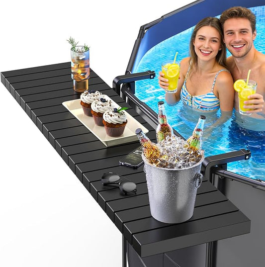 Pool Bar for Above Ground Pools, Stable Poolside Drink & Snack Table Supports Up to 110 lbs, Large Heavy-Duty Metal Poolside Bar Fits â¤4.4â Rails for Framed Round & Oval Pools, Ideal for Pool Parties