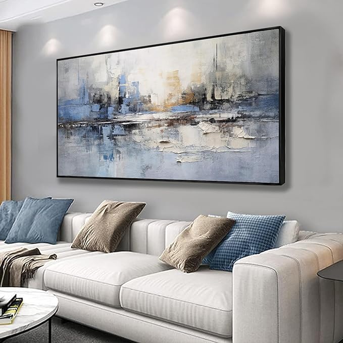 Abstract Wall Art Blue and White Reflection Large Size Framed Artwork Wall