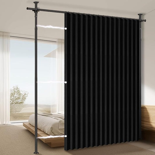 100% Blackout Room Divider Curtains Sets Black 1 Panel W100 x L84in No Drill