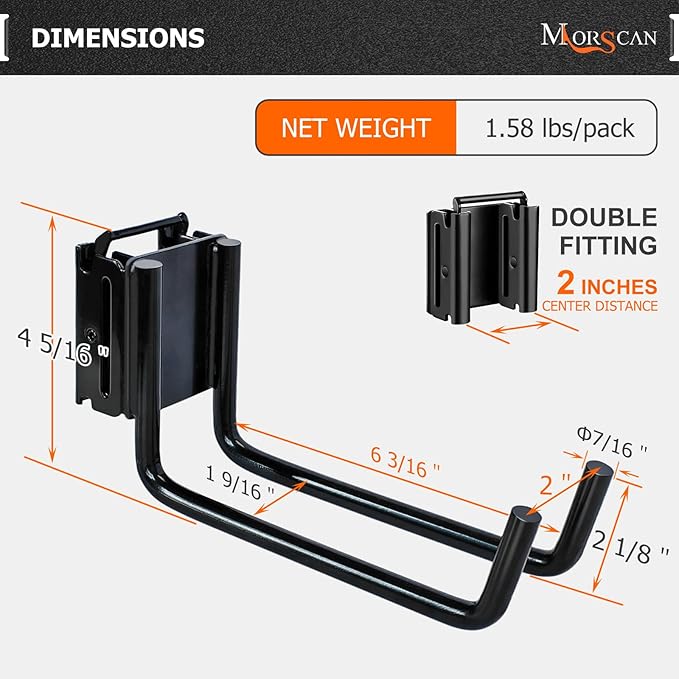 10-Pack E-Track Double Fitting J-Hooks, 2" Wide & 6" Deep Stable E Track Double J Hooks with Dual Fittings, Heavy Duty Shovel Hanger for Trailers, Trucks, Garden Tools Organizers Storage