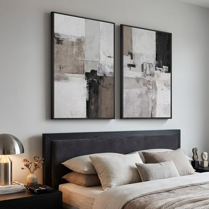 Framed Abstract Black and White Brown Wall Art