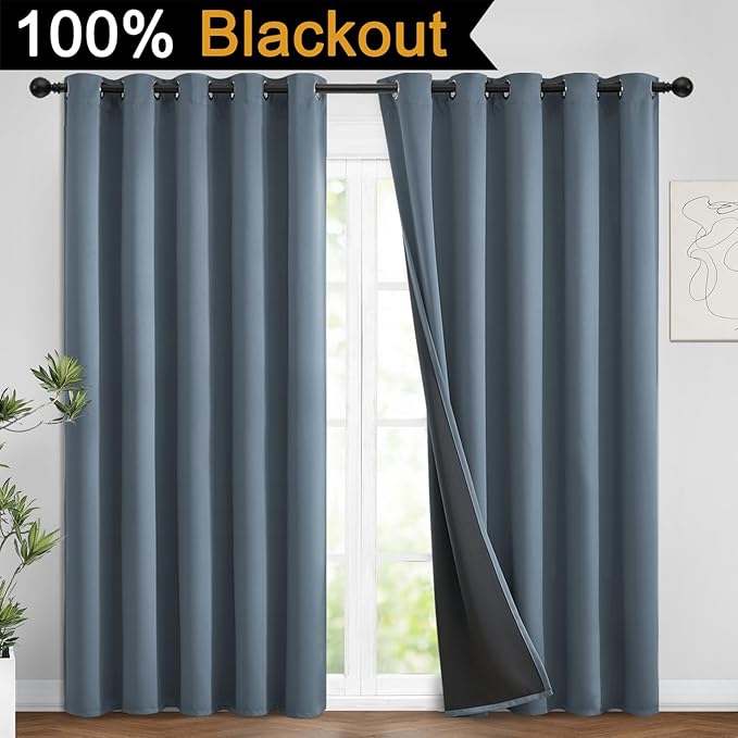 Yakamok 100% Blackout Lined Panels, Room Darkening Thermal Insulated Blackout