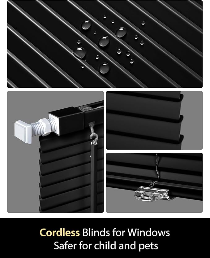 UNISHADES No Drill Blinds for Windows 1" Vinyl L-Shaped Slats Cordless Mini