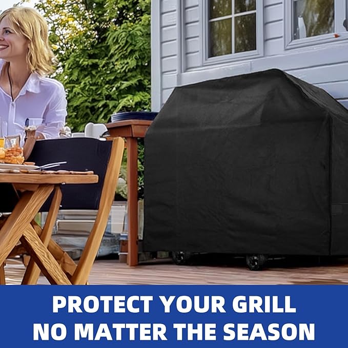 Perfect Grill Cover for Outdoor Grills Waterproof Rip-Proof Weather Resistant for Reliable Protection Griddle Cover Easy to Clean Adjustable Hem Drawstring Fade Resistant (Black, 52)
