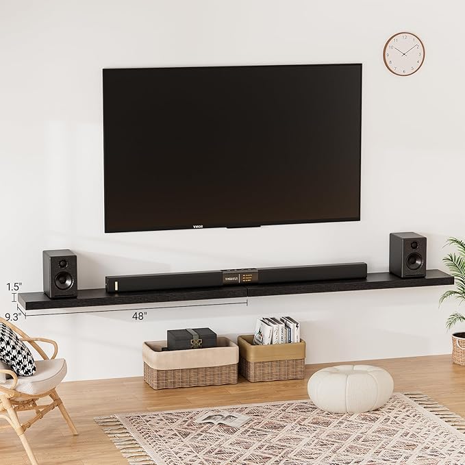 Heimlove Floating Shelves for Wall 48 Inches Long, 9.3" Deep Black Floating