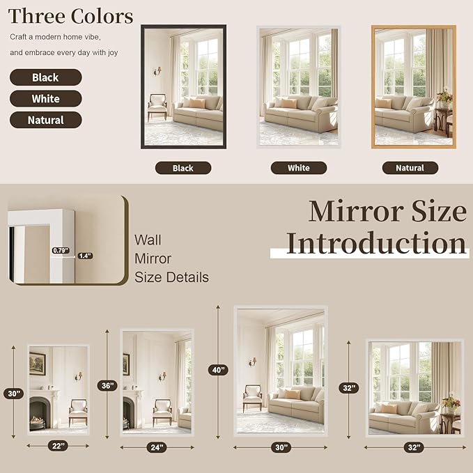 Syndra White Wood Frame Bathroom Mirror, Waterproof Slim Deep Frame,