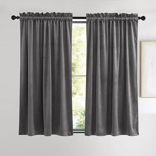 NICETOWN Living Room Grey Velvet Curtains, Sound and Sunlight Reducing Heavy