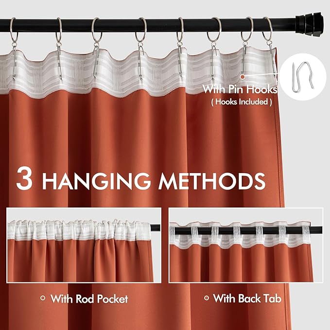 MIULEE Back Tab Burnt Orange Blackout Curtains 120 Inch Long 2 Panels Set