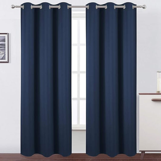 LEMOMO Navy Thermal Blackout Curtains/38 x 84 Inch/Set of 2 Panels Room