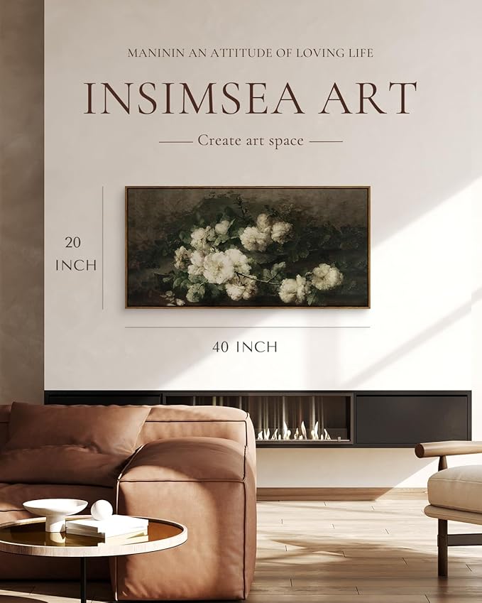 InSimSea Extra Large Framed Vintage Wall Art, Living Room Country Farmhouse Decor, Flowers Landscape Paintings, Canvas Prints, Retro Floral Long Pictures for Bedroom Above of Bed,20x40inch