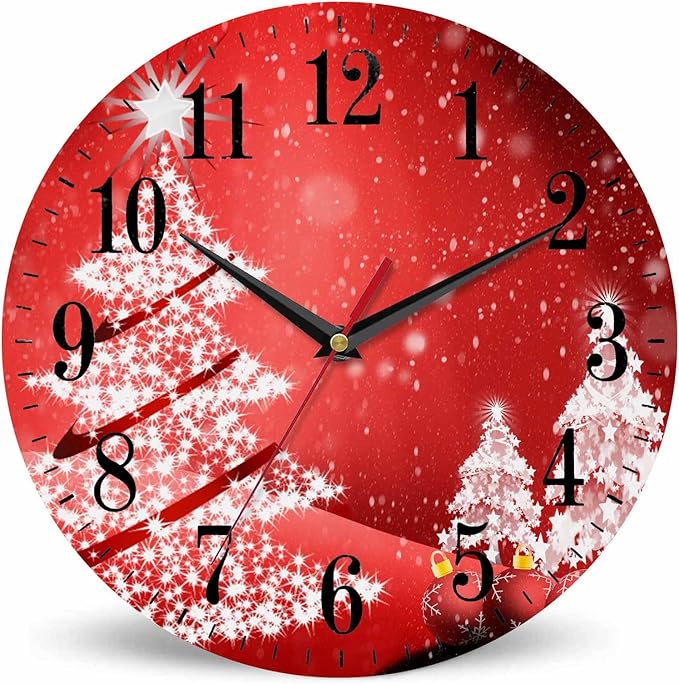 Mxocom Christmas Wall Clock White Christmas Tree Winter Snowflake New Year Red