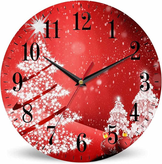 Mxocom Christmas Wall Clock White Christmas Tree Winter Snowflake New Year Red