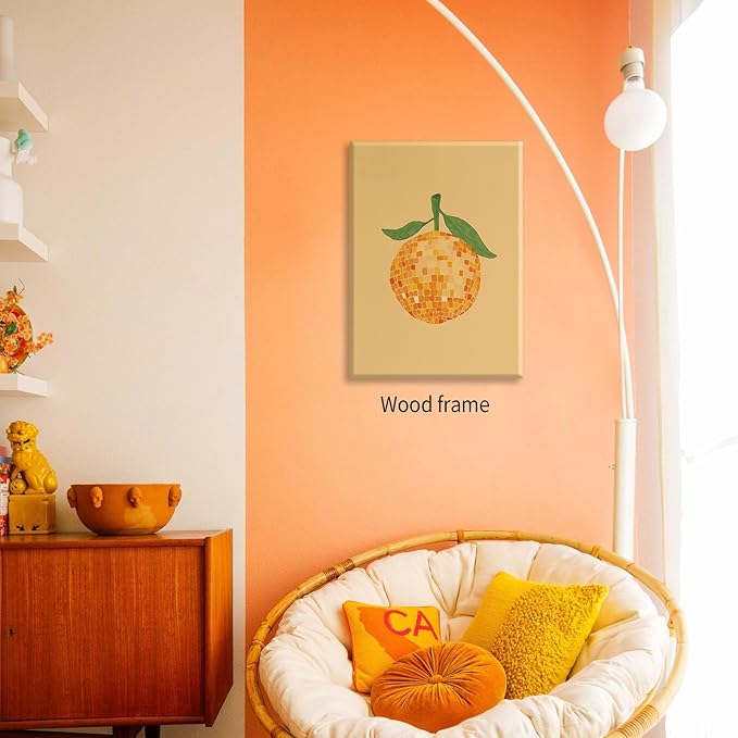 Retro Funky Orange Canvas Wall Art Fashion Disco Ball Aesthetic Posters 16X24
