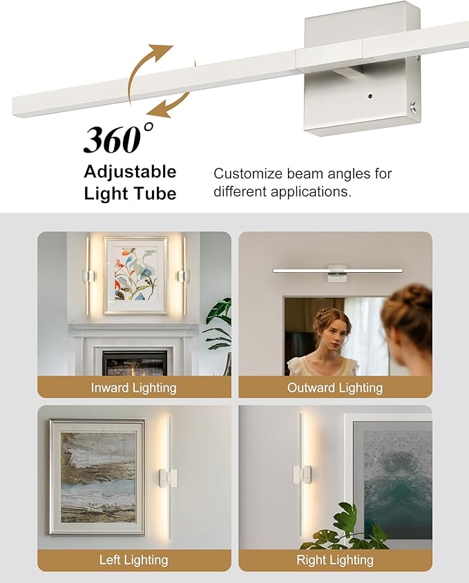 Rayogale 32 Inch Rechargeable Battery Operated Wall Sconce Set of Two, Cordless