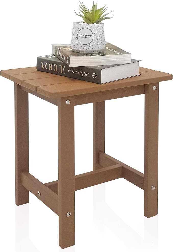 Meluvici Outdoor Side Table, Small Adirondack Side Table for Adirondack Chair - Indoor Outdoor End Table - HDPS (Teak)