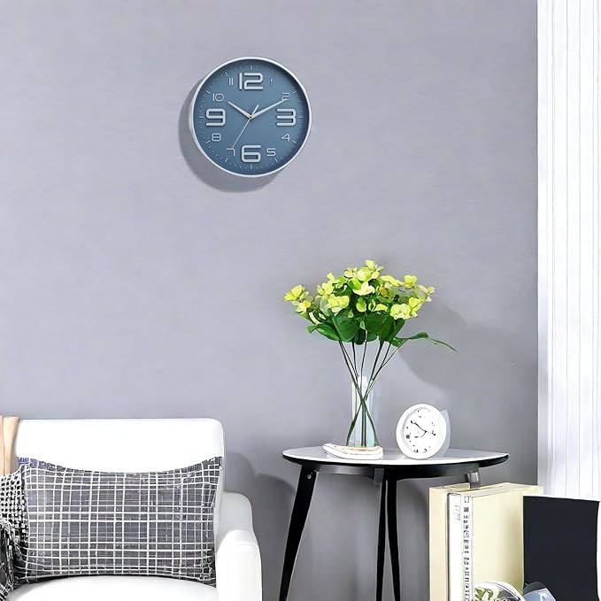 12 inch Silent and Non tick Battery Powered Quartz Round Wall Clock, Suitable