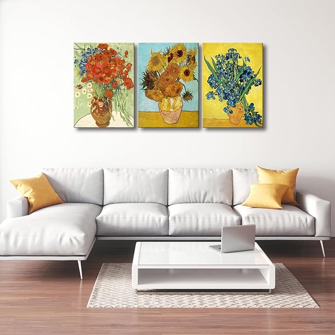 Wieco Art Large 3 Panels Canvas Prints of Vincent Van Gogh Paintings