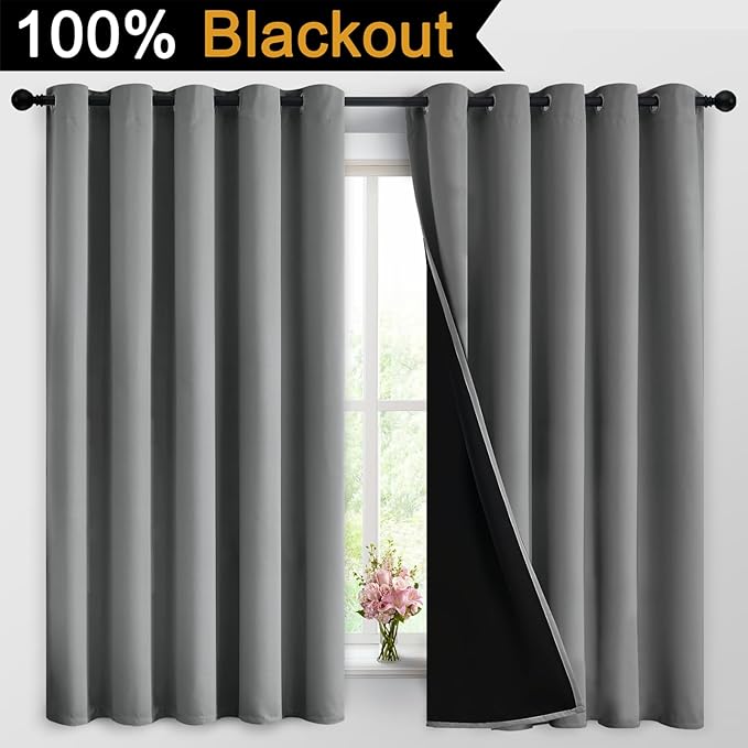 Yakamok 100% Grey Blackout Curtains