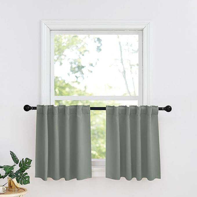 RYB HOME Sage Green Kitchen Curtains, W 34 x L 36 Inches, 2 Panels