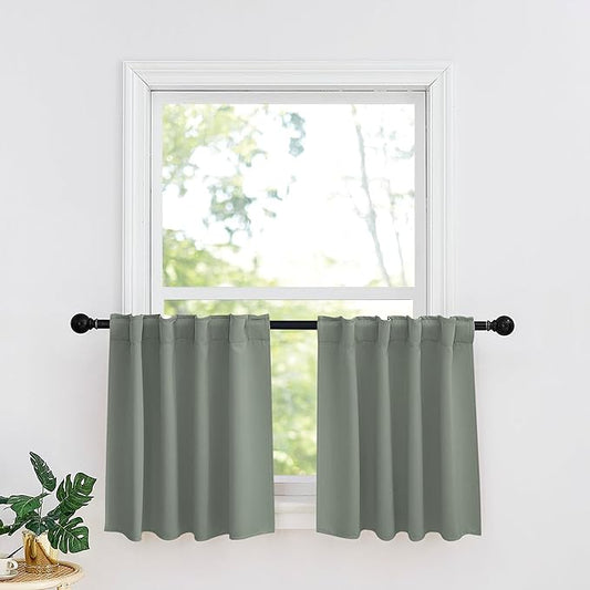 RYB HOME Sage Green Kitchen Curtains, W 34 x L 36 Inches, 2 Panels