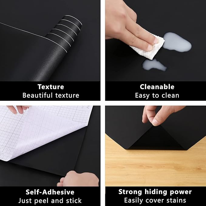 Arthome 11.8''x100'' Black Contact Paper, Self Adhesive Wallpaper Waterproof