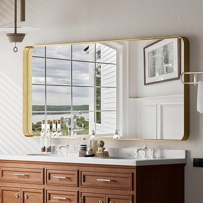 VooBang Bathroom Mirror 30x56 inch, Golg Gorgeous Deep Frame Wall Mirror