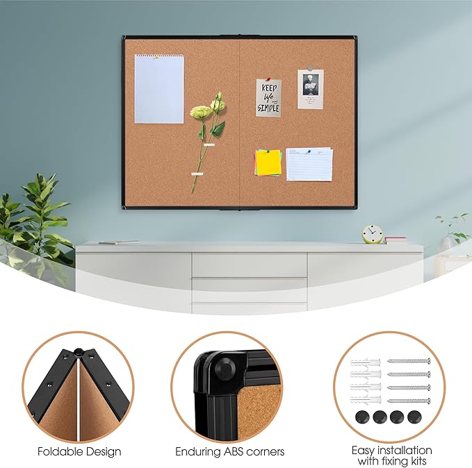 Cork Board Bulletin Board 36 x 48, Foldable Notice Pin Board