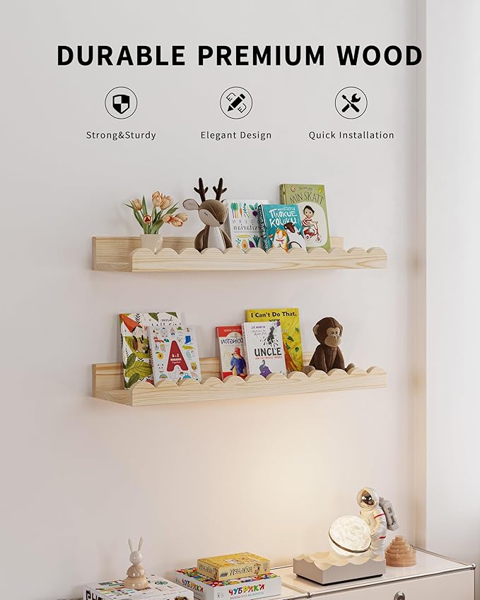 Shario Nursery Book Shelves, Scalloped Shelves, Wall Book Shelves