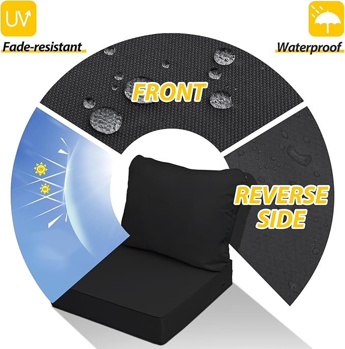 AAAAAcessories Outdoor Seat Cushions for Chairs, Fade-Resistant, Waterproof Patio Furniture Replacement Cushions, 24" x 24" x 5" + 24" x 19", Charcoal Black